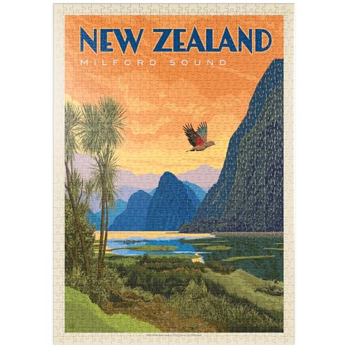 MyPuzzle Nouvelle-Zélande : Milford Sound, Affiche Vintage - Premium 1000 Pièces Puzzle - Collection spéciale MyPuzzle de Anderson Design Group