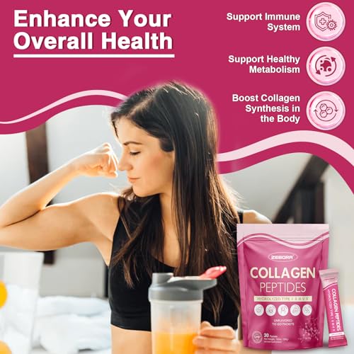 ZEBORA Collagen Peptides Powder Packets with Hyaluronic Acid, Biotin, MCT - Multi Hydrolyzed Collagen with 5 Billion Probiotics - Support Skin Hair Nail Joints & Gut Health - 30 Stick Packs - Thumbnail 5