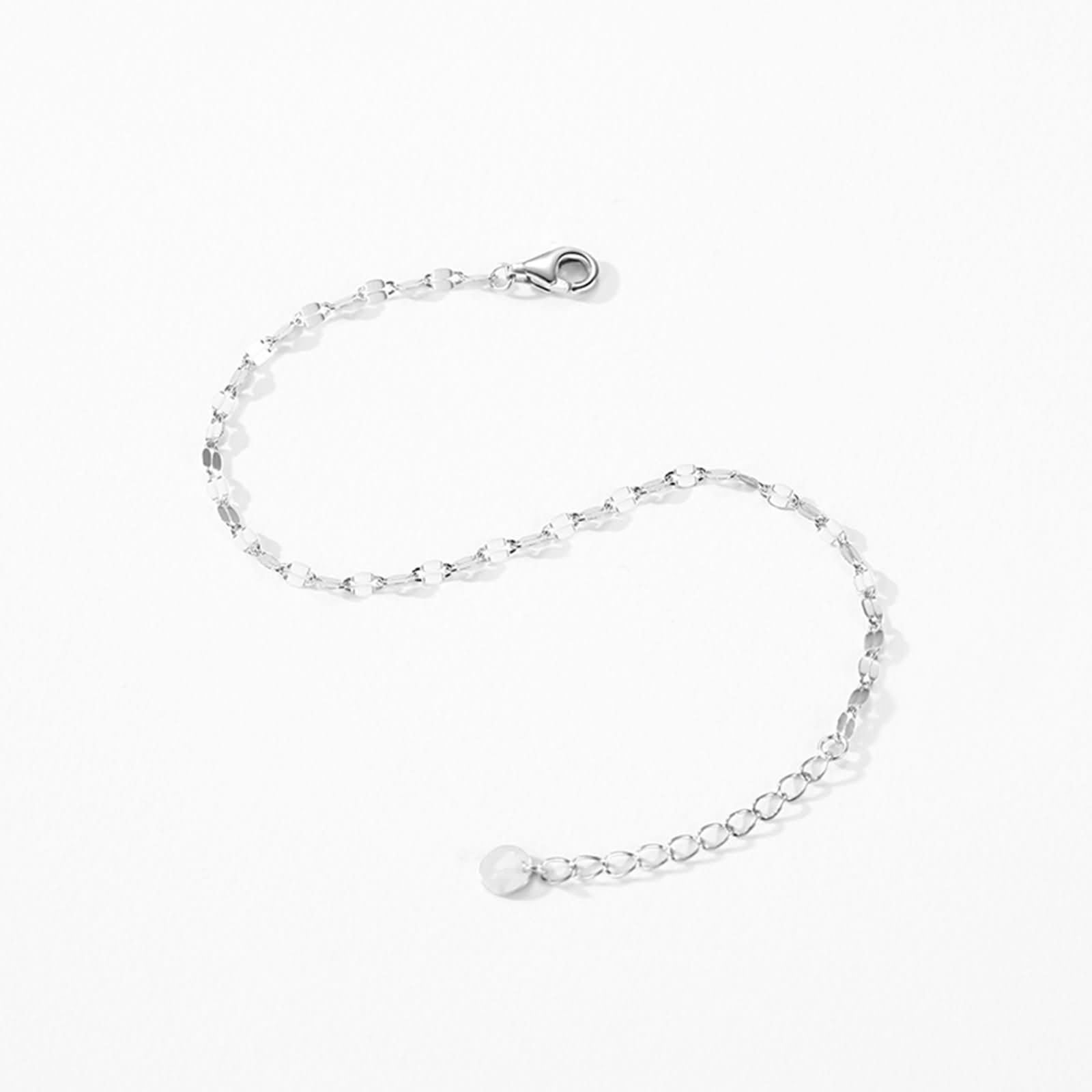 Braccialetto Donna Oro Bianco 9K / 14K / 18K, Catena Semplice, Regolabile 16 CM + 5 CM, Bracciale Catena Argento Donna