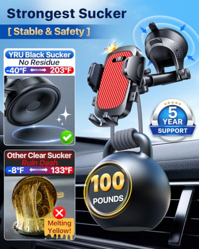 Image of YRU[True Upgrade for Safety Car Phone Holder Mount [Patent & Military-Grade] Dashboard Cell Phone Holder for Car Vent Windshield Phone Stand for iPhone 17 16 15 14 13 Pro Max Truck Samsung, Light Red