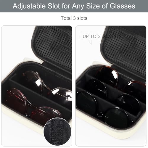 Image of Bukere Travel Sunglasses Organizer Case, PU Leather Adjustable Slots for Multiple Glasses, Hard Eyewear Box for Men Women