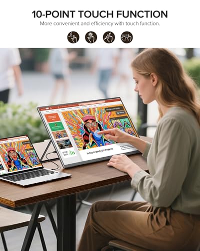 Image of UPERFECT 24 inch 120Hz QLED Portable Touchscreen Monitor 1080P 125% sRGB 400Nits w /Stand & VESA, HDMI USB-C Travel Monitor for Laptop /Gaming Devices /Phone /Mini PC, External Second Screen for Gaming & Work