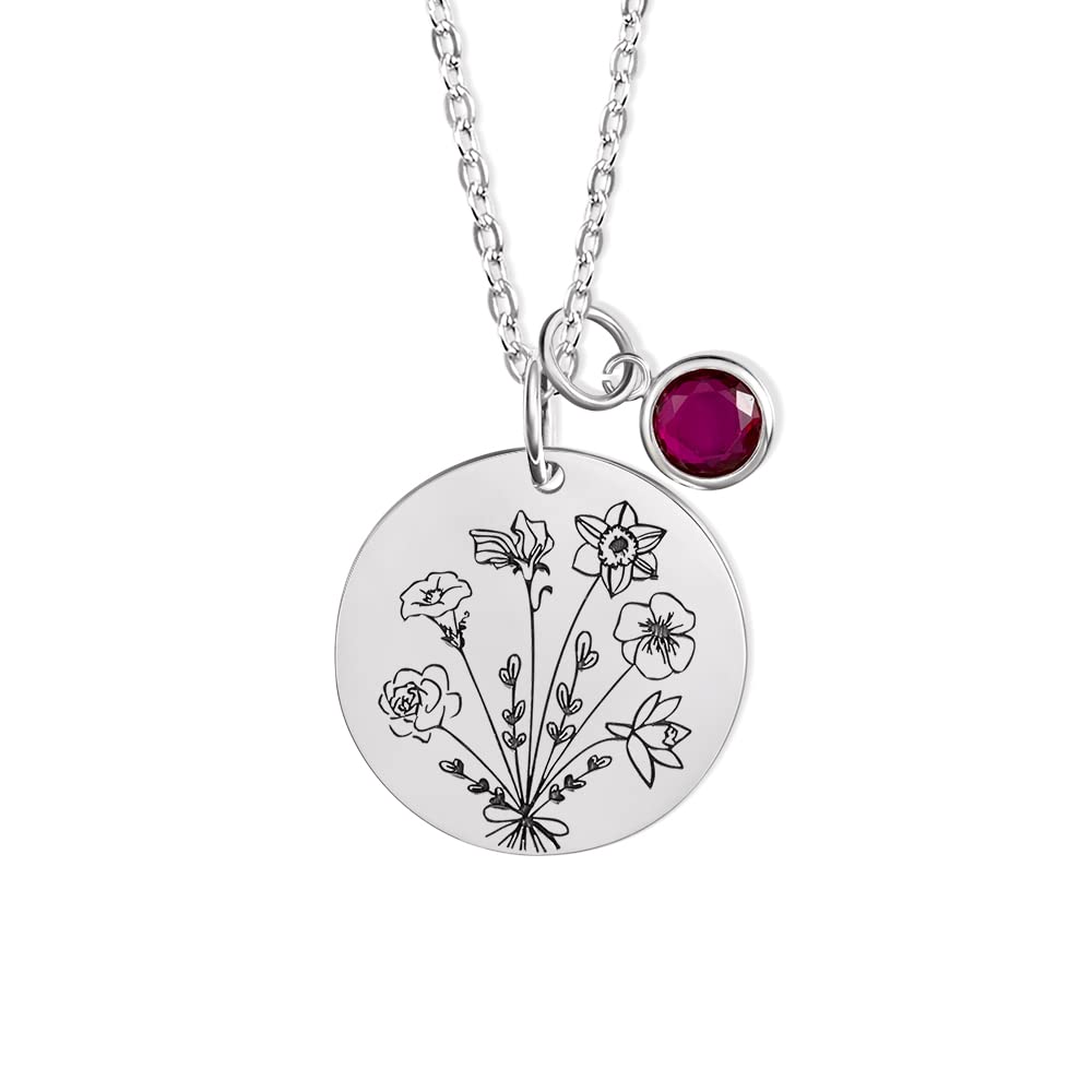 AILIN Custom Build Your Own Bouquet Mother Necklace With Birthstone Sterling Silver 925/Stainless Steel Personalized Birth Month Flower Necklace For