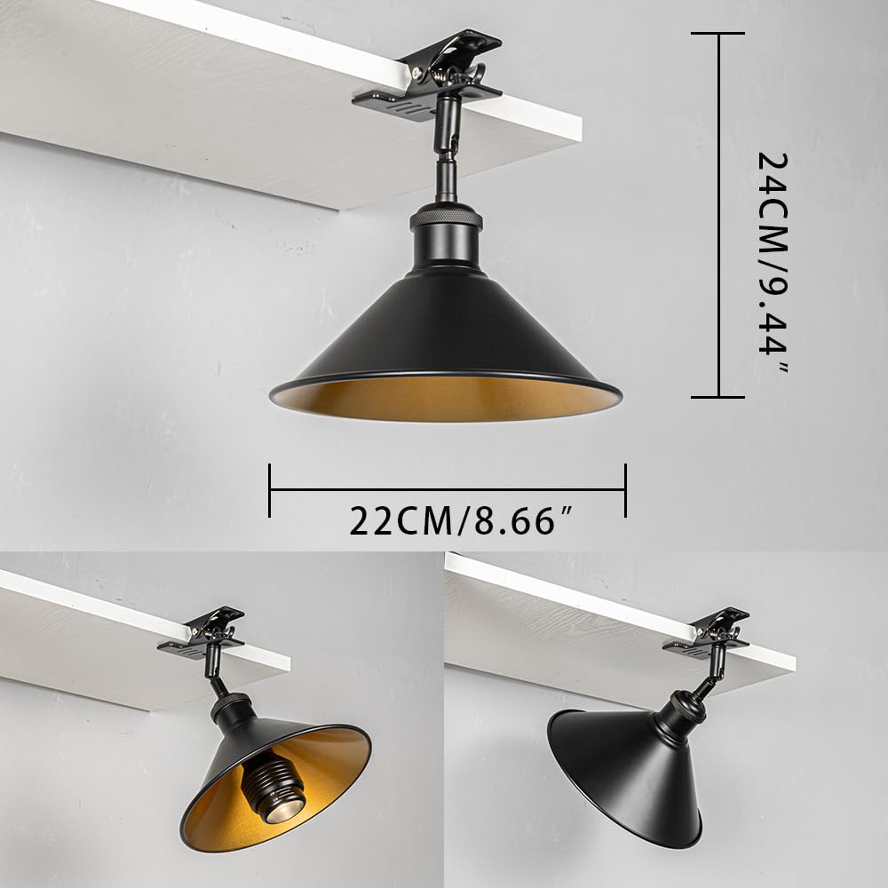Verstellbare Klemmlampe mit E27-Fassung,1 Packung Leselampe mit 1,8 m Kabel, Dimmbar Nachttischlampe,Schreibtischlampe für Heimgebrauch Büro - 22 * 8cm Schwarz Lampenschirm- TD0603