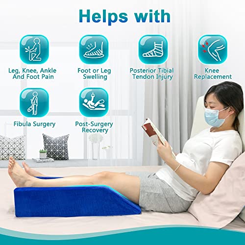 Leg Elevation Wedge Pillow Knee Leg Rest Pillow For Sleeping Post Surgery Knee Support Foam Bed Wedges Legs Bolster Foot Elevation After Surgery Pillow Positioning Wedge Cushion (Blue, 65Cm Long) #TOP2