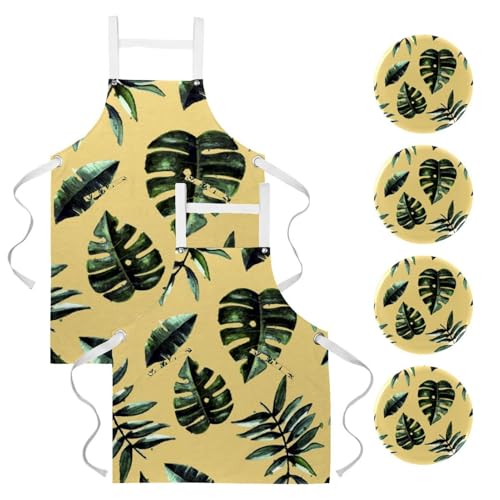 Tablier de cuisine feuille beige automne multicolore lot de 2 taille unique