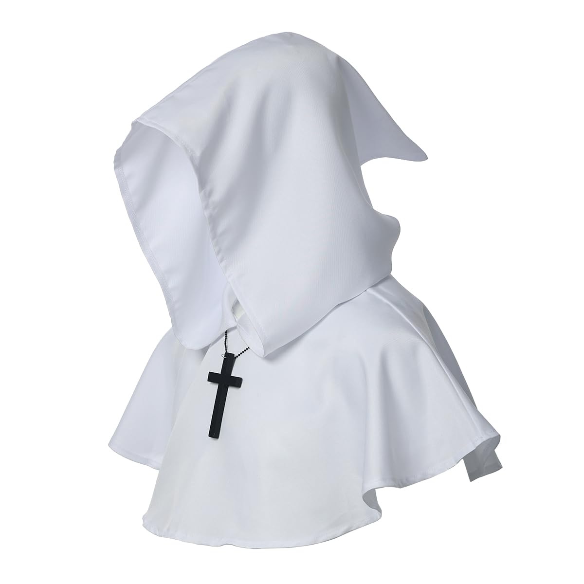 BLESSUME Medieval Hooded Cowl Cross Necklace (White)