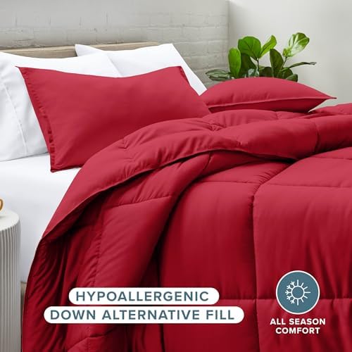 Bare Home Comforter Set - Queen Size - Ultra-Soft - Goose Down Alternative - Premium 1800 Series - All Season Warmth (Queen, Red) - Thumbnail 3