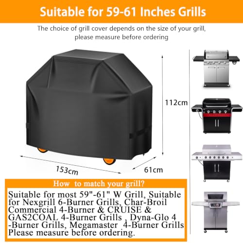 Image of Aoretic Grill Cover, 60 inch BBQ Gas Grill Cover for Outdoor Grill, Grill Cover Barbecue Waterproof, Anti-UV for Weber Char-Broil Monument Nexgrill Spun Charbroil
