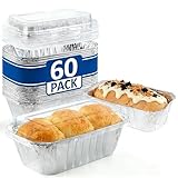Findful 60 Pack 6'x3.5'x2' Disposable Aluminum Loaf Pans with Chear Lids, 1 lb Mini Foil Loaf Pans & Food...