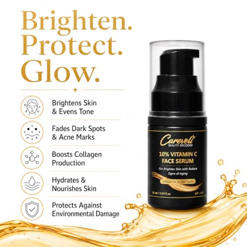 Image of 10% Vitamin C Face Serum with 5% Niacinamide, 1% Hyaluronic Acid, 0.5% Ferulic Acid & 0.1% Vitamin E | Face Serum for Glowing Skin, Dark Spots Appearance, Uneven Skin Tone & Hydration | Lightweight & Non-Sticky (10 ml)