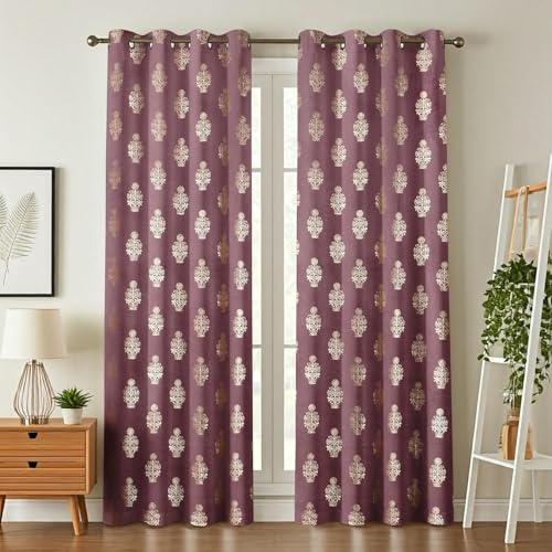 Image of Premium Velvet Window Curtains 5 Feet, Golden Foil Matka Design Room Darkening Curtains for Window, Thermal Insulated Parda - 4 feet x 5 feet (48 x 60 Inch) - 1 Pcs Wine Colour