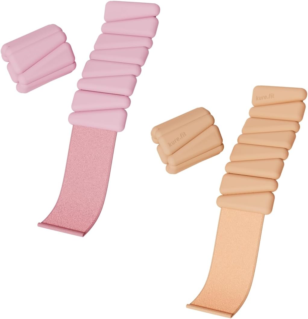 1lb Adjustable Wrist & Ankle Weights Set Bundle (Pink+Golden Sand) - 2 Pairs