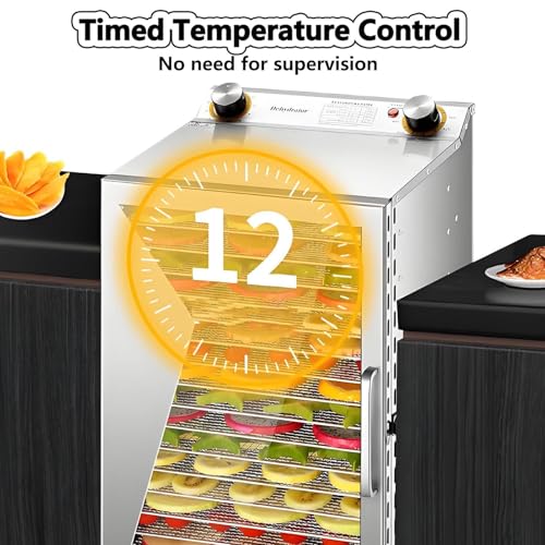 Déshydrateur Alimentaire Professionnel 12 Niveaux - Acier Inoxydable, 400 W/800 W, Porte en Verre Transparent, idéal pour la Viande séchée, Le bœuf, Les légumes et,12layer