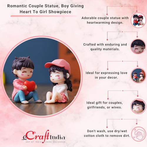 Image of eCraftIndia Valentine Gift for Girlfriend Boyfriend Resin Miniature Cute Romantic Couple Statue Boy Giving Heart to Girl Showpiece Valentine Day Gift for Husband Wife Her Valentines Decoration Item