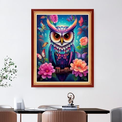 Image of Foxdiviy Stamped Cross Stitch Kits Full Range of Embroidery Needlework Starter Kits for Beginners Adults 11CT Embroidery Patterns Art Crafts DIY Needlepoint Kits-Colorful Owl 16x20 inch