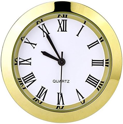 Hicarer 1-1/2 Inch (37 mm) Round Quartz Clock Insert with Roman Numerals Fit 35 mm Diameter Hole (Gold Bezel)