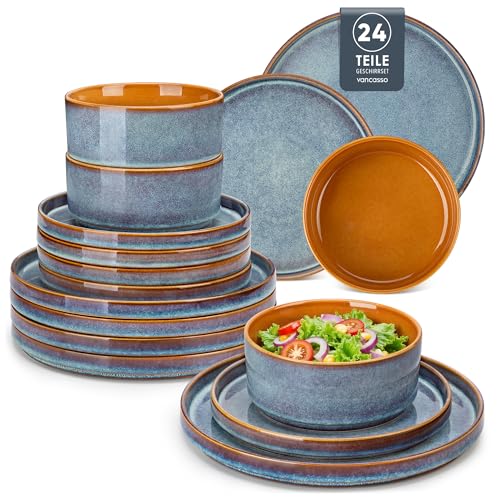 Geschirrset 8 Personen, vancasso ONION 24-tlg Hochwertiges Steingut...