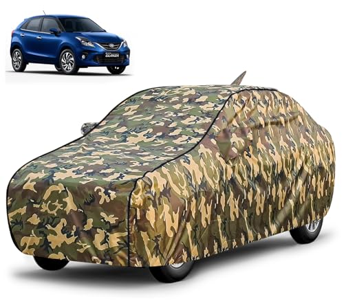 Image of FABTEC Waterproof Car Body Cover for Toyota Glanza with Mirror and Antenna Pocket, Triple Stitched (Military, Jungle Print, Camouflage Design)
