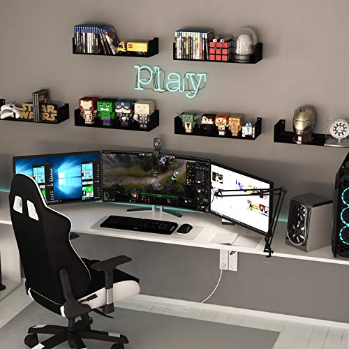 Image of Wallniture Bali Black U Shape Floating Shelves for Wall, CD DVD Storage Shelves and Metal Bookshelf Set of 6