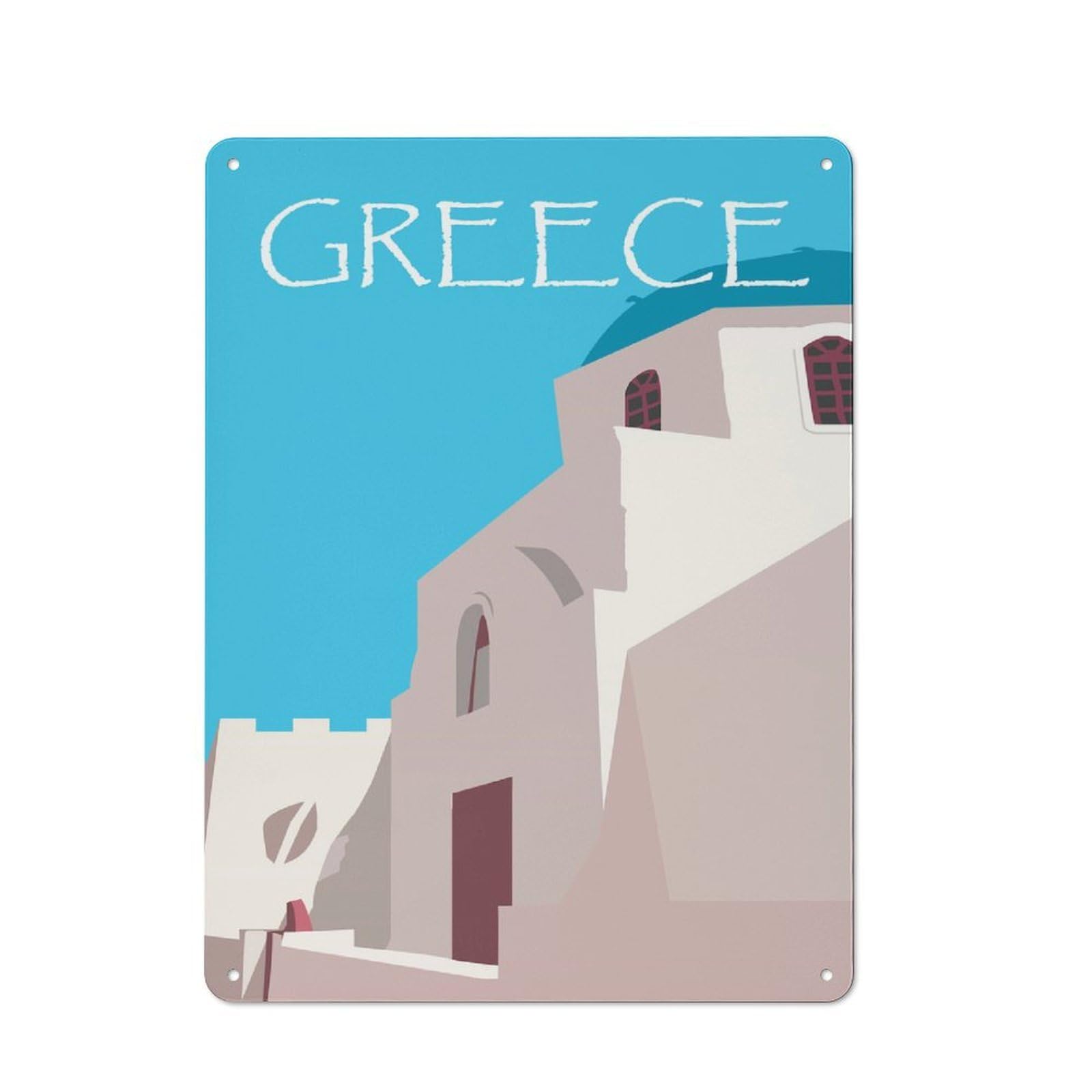 Junmoney Style-3 40X30cm Vintage Metal Sign With Greece Church Illustration For Studio Or Craft Room, For Vintage Wall Decor Fans, For Metal Sign Collectors