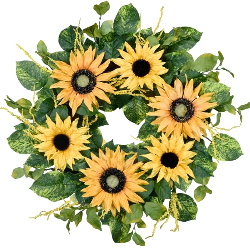 Ddhs Sunflower Wreath 23 Inch Wreath For Front Door With Artificial Sunflowers, Green Leaves And Ears Of Wheat For Indoor And Outdoor Walls, Festival Wedding Spring And Summer Home Decor #TOP4