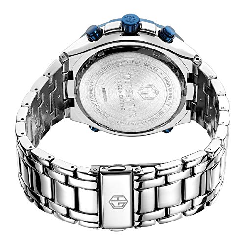 GOLDEN HOUR Luxury Stainless Steel Analog Digital Watches for Men Male Outdoor Sport Waterproof Big Heavy Wristwatch