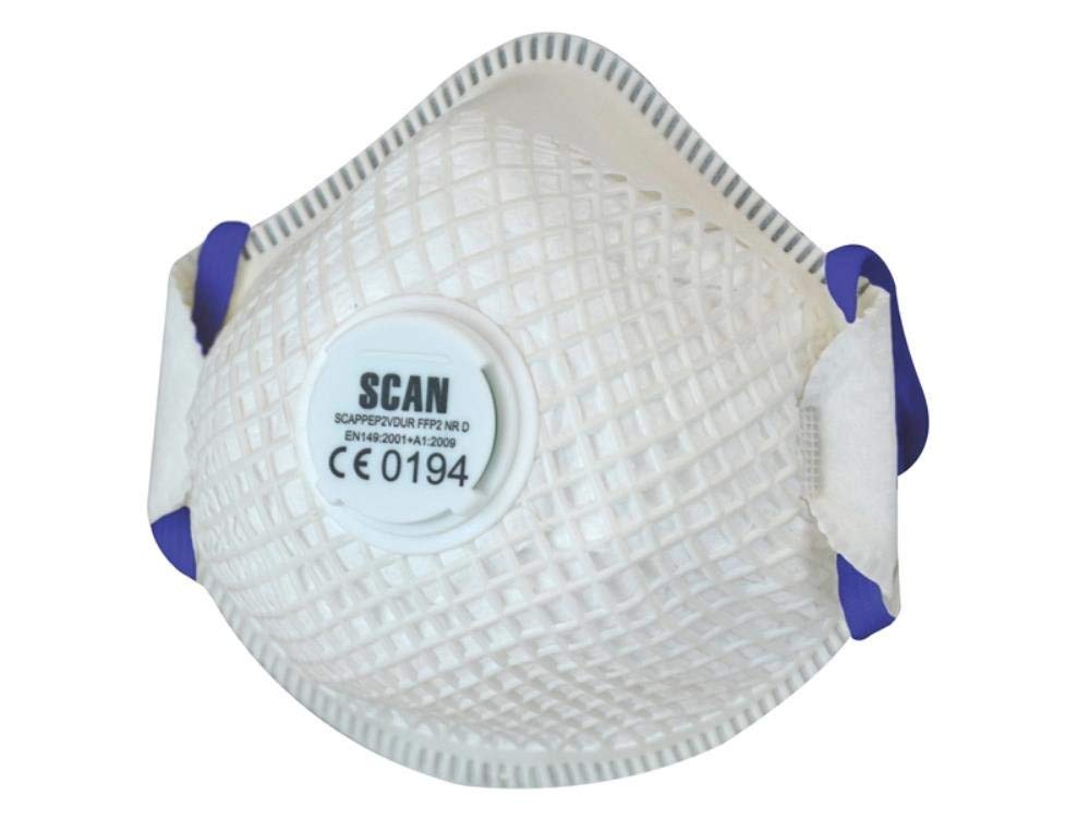 Scan SCAPPEP2VDUR FFP2 Duranet Moulded Valved Disposable Dust Masks Pack of 2