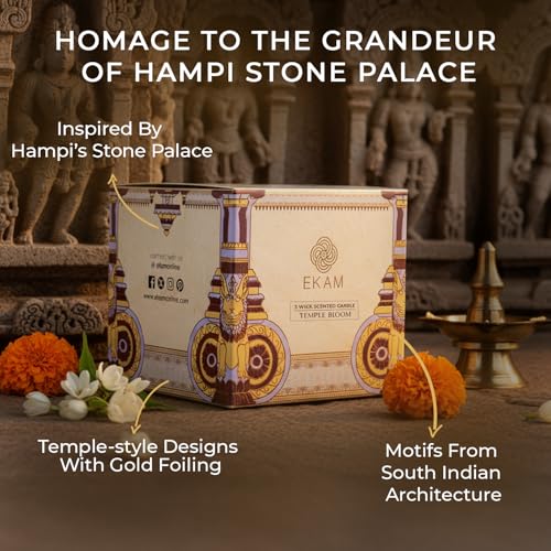 Image of EKAM 2025-26 Festive Fragrance Gift| Scented 3 Wick Candle| Temple Bloom | Inspired by Stone Palace | 28-Hour Burn | Essential Oil Infused | Gift Box for Diwali & Celebrations
