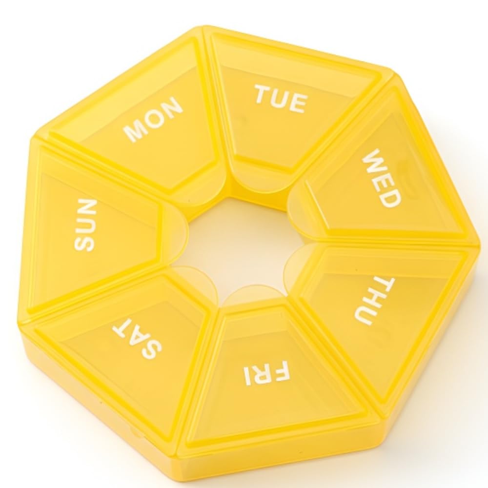 Deep Yellow Pill Organizer, Small Pill Case, Weekly Medicine Pill Organizer 1 Time a Day, Pill Container, Pill Holder Daily