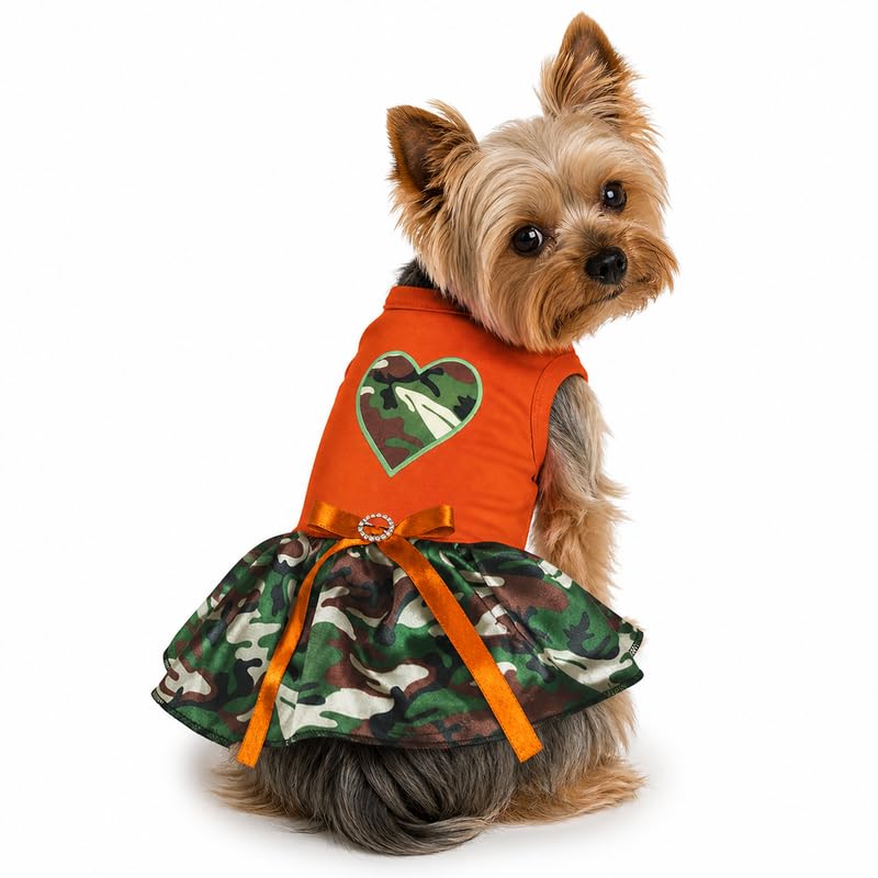 Robe pour chien camouflage et cœur orange idéale pour les promenades