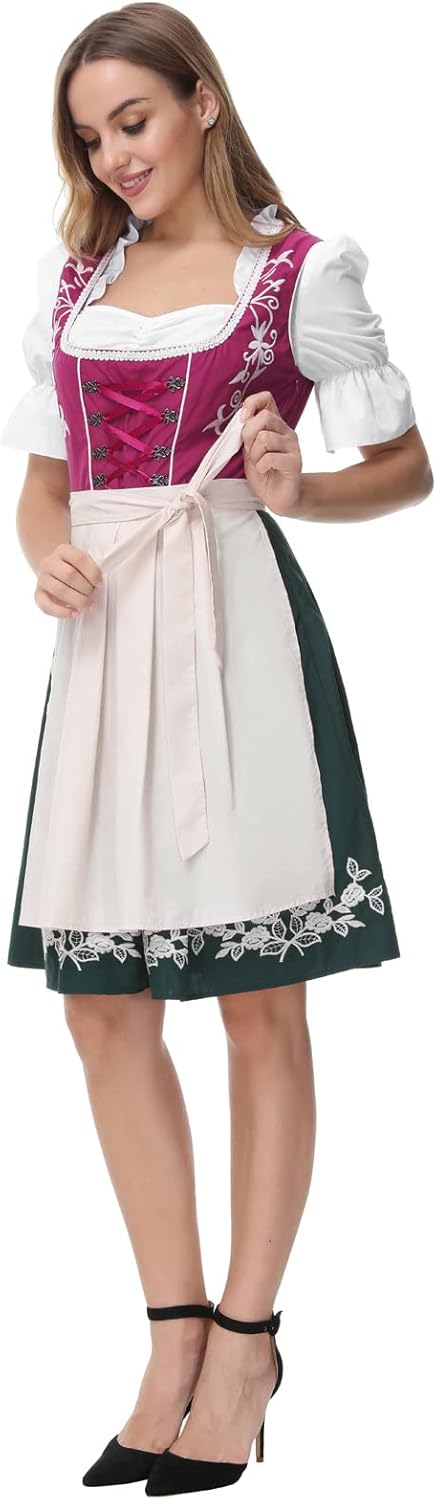 Miniatura 3 de JASAMBAC - Disfraz de Dirndl alemán para mujer, 3 piezas para Oktoberfest Carnaval