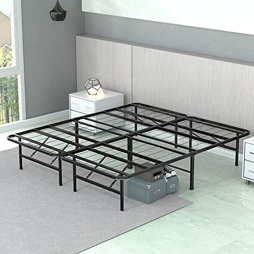 IYEE NATURE 14 Inch Queen Metal Bed Frame/Platform Bed Frame/No Box Spring Needed/Strong Support Mattress/Underbed Storage Space/Anti-Slip Support/Noise Free/Easy Installation with