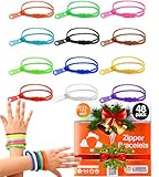 UpBrands 48 Pack Friendship Fidget Unicolor Zipper Bracelets 7.5 Inches Sensory Toys Bulk Set Neon Colors, Birthday Kit, Party Favors for Kids,, Easter Basket Stuffers