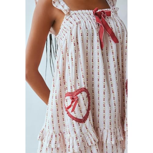HOXIJIA Women Cute Floral Printed Mini Dress Sleeveless Bow Front Loose Ruffled Short Dress Summer Gingham Babydoll One Piece3