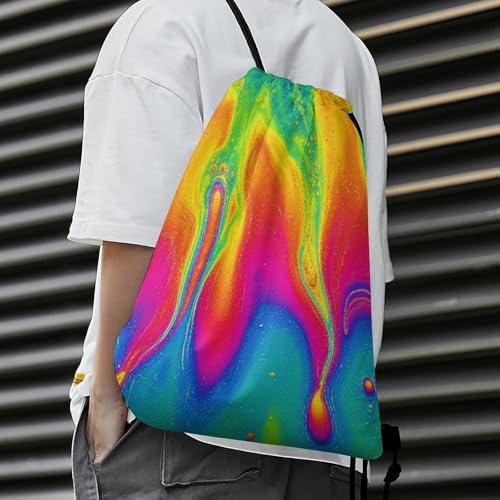 Image of Large Capacity Beam Backpack Drawstring Sack for Basketball Sports Gear Travel Storage Men Women Unisex, Watercolor Fantasy Color Neon Bags
