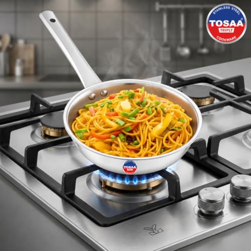 Image of TOSAA TRIPLY Wok 18 CM (1250 ML)|Made with Premium triply Construction for Better Durability and Long-Lasting Performance.