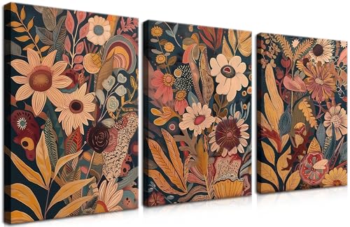 YHCTHT Modern Boho Flower Canvas Wall Art Set of 3