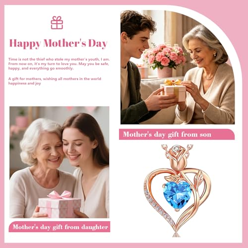 Image of Heart Birthstone Necklace for Women I Love You
