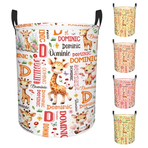 Image of Custom Giraffe Laundry Hamper, Personalized Laundry Basket with Name, Customized Dirty Clothes Basket for Clothes Toy Bathroom Bedroom Storage,S-16.5 inchX 13.8 inch