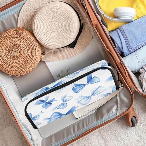 Bolsa de viaje para herramientas de cabello Blue Bow con tapete resistente al calor, organizador para planchas, rizadores y accesorios para el cuidado del cabello miniatura 7