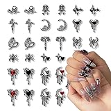 Eseres 30pcs Halloween Nail Charms - 3D Goth Punk Nail Art Charms with Black Red Rhinestones