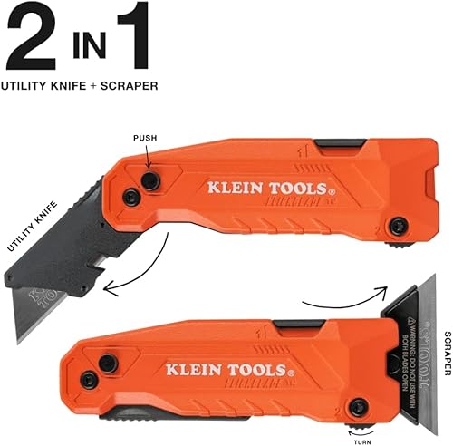 Miniatura 18 de Klein Tools 44303 FLICKBLADE Cuchillo utilitario plegable con almacenamiento de cuchillas, cuchillo utilitario con 5 cuchillas, compacto con botón