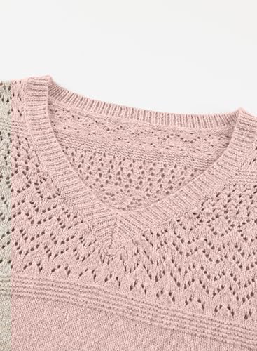 Image of SHEWIN Women's Sweaters Casual Long Sleeve V Neck Crewneck Lightweight Crochet Pullover Sweater Tops