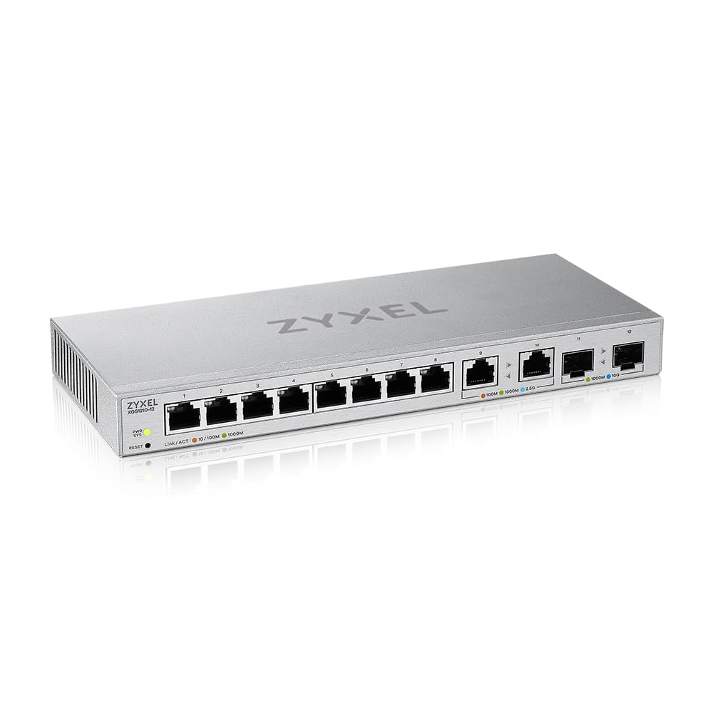 ZYXEL12-Port Multi-Gigabit Ethernet Web Managed Switch | 2 x 2.5GB | 2 x 10G SFP+ Fiber | 8 x GbE Ports | Plug & Play | Desktop or Wall-Mount | Ethernet Splitter XGS1010-12