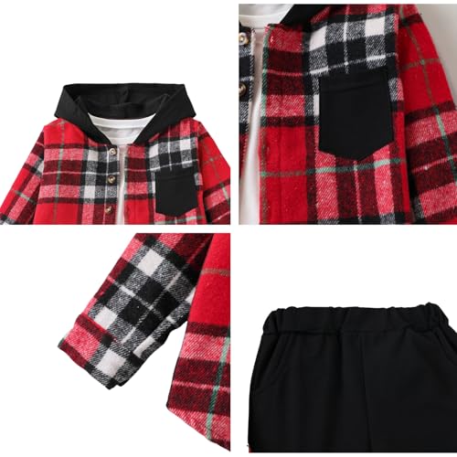 Image of Size 2-6 Years Toddler Boys Clothes Plaid Hooded & Pants 2 Piece Set Kids Boys Fall Outfits Sets