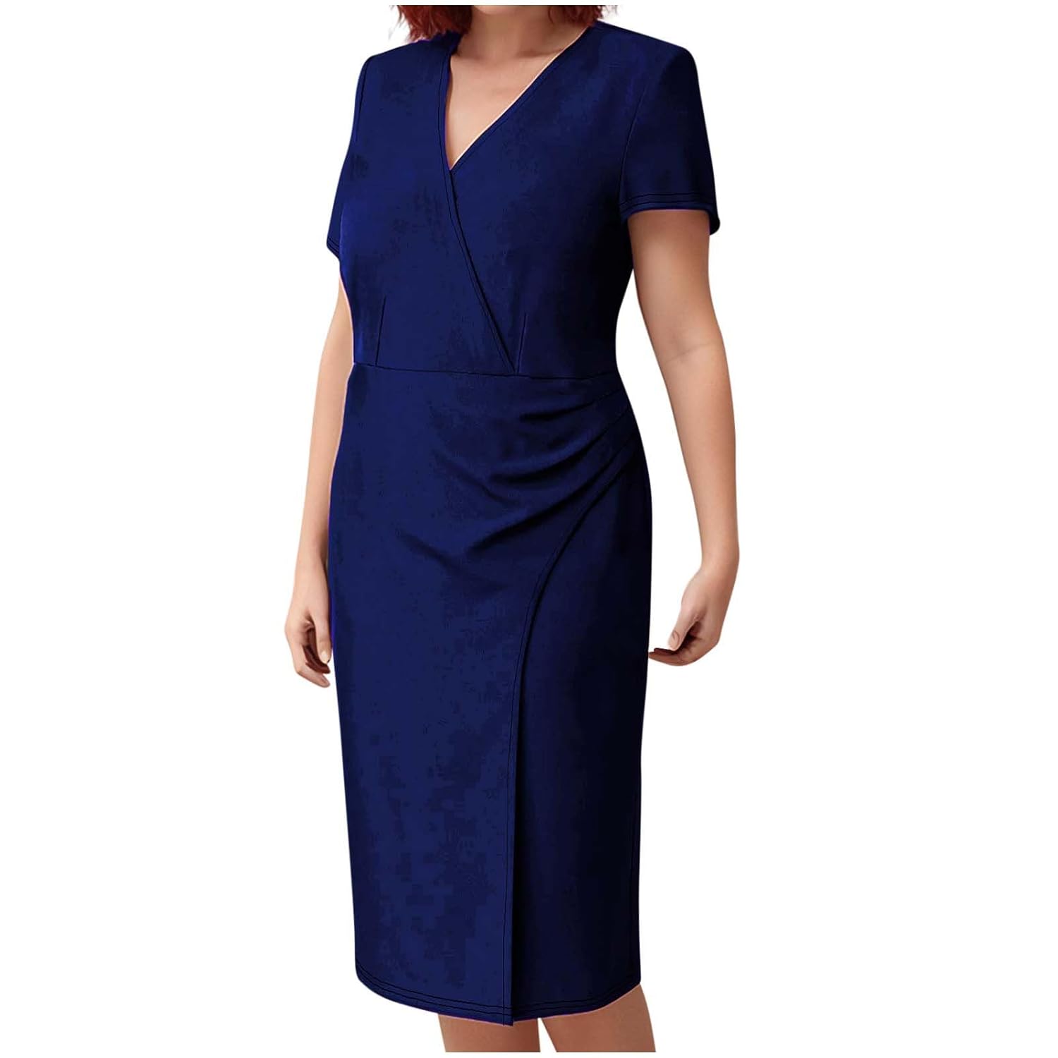 Womens Oversized Mini Dress Short Sleeve Wrap V Neck Work Office Elagant Formal Summer Fall A Line Solid