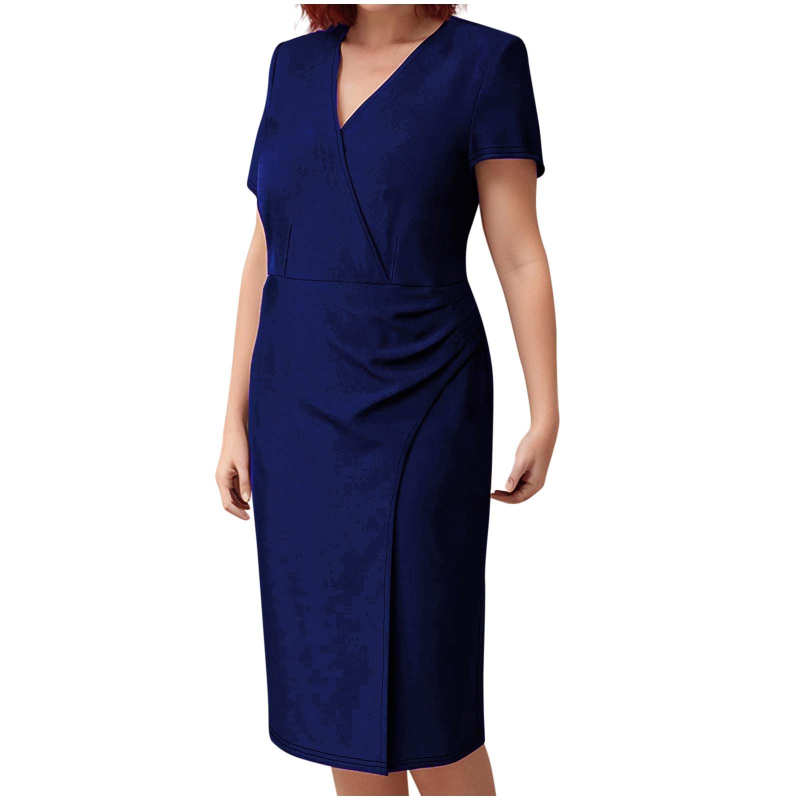Womens Oversized Mini Dress Short Sleeve Wrap V Neck Work Office Elagant Formal Summer Fall A Line Solid