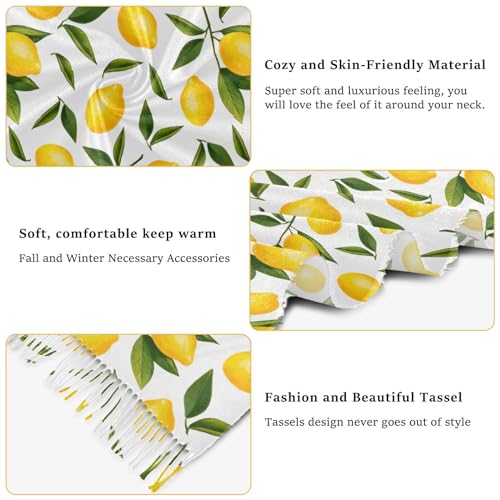 VIGTRO Watercolor Lemon and Leaves Women Wrap Pashmina Shawl, Fruit Pattern Winter Warm Long Scarf with Tassels for Evening Dress & Wedding4