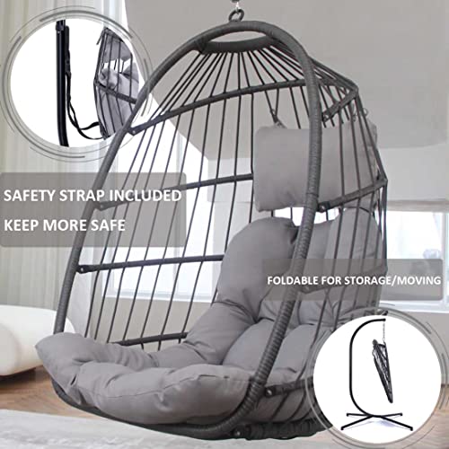 Nicesoul® Indoor Outdoor Patio Wicker Hanging Chair Swing Hammock Egg Chairs Uv Resistant Cushions 350Lbs Capaticy For Patio Bedroom Balcony (Grey) #TOP4